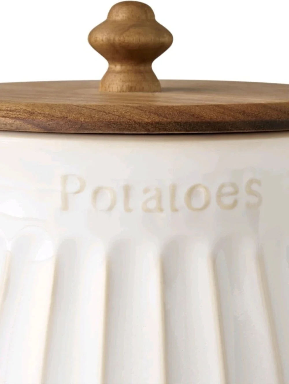❤️ New The Pioneer Woman Colette Potato Keeper Cream Ceramic With Wooden Lid